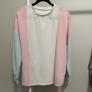 Women’s White Pink and Blue Ribbed Longsleeve Top size medium